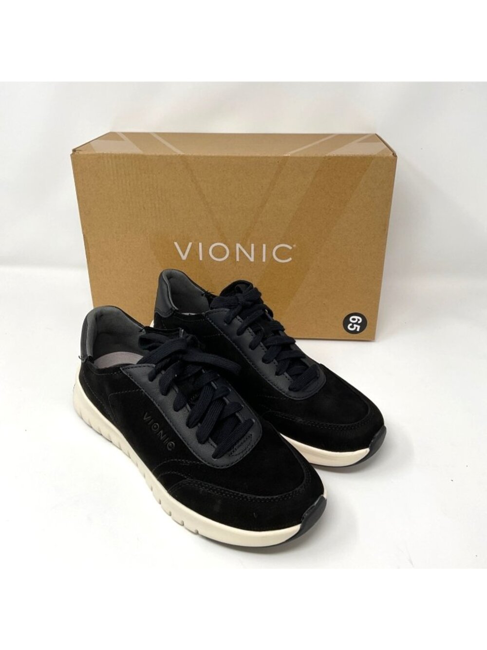 Vionic Uptown Women's Sneakers Black Suede Leather Lace Up Comfort Shoes 10W